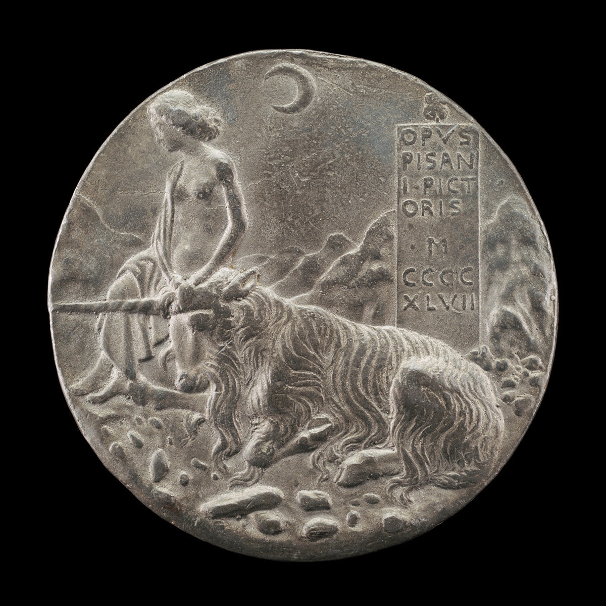 Innocence and Unicorn in a Moonlit Landscape [reverse] by Pisanello (Veronese, c. 1395 - 1455), 16X12"(A3)Poster Print