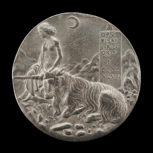 Innocence and Unicorn in a Moonlit Landscape [reverse] by Pisanello (Veronese, c. 1395 - 1455), 16X12"(A3)Poster Print