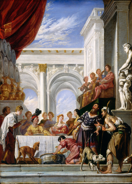 1618/1628 by Workshop of Domenico Fetti (The Parable of Lazarus and the Rich Man), 16X12"(A3)Poster Print