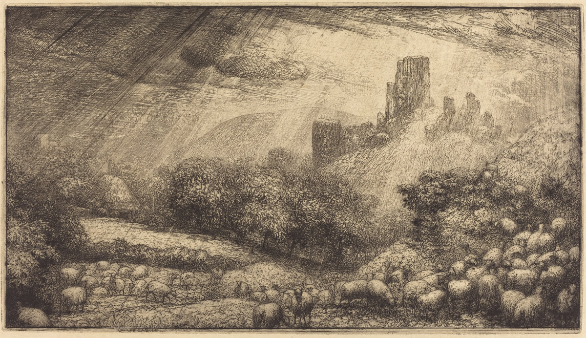 Corfe Castle: Effect of Sunshine after Rain by Sir John Charles Robinson (British, 1824 - 1913), 16X12"(A3)Poster Print