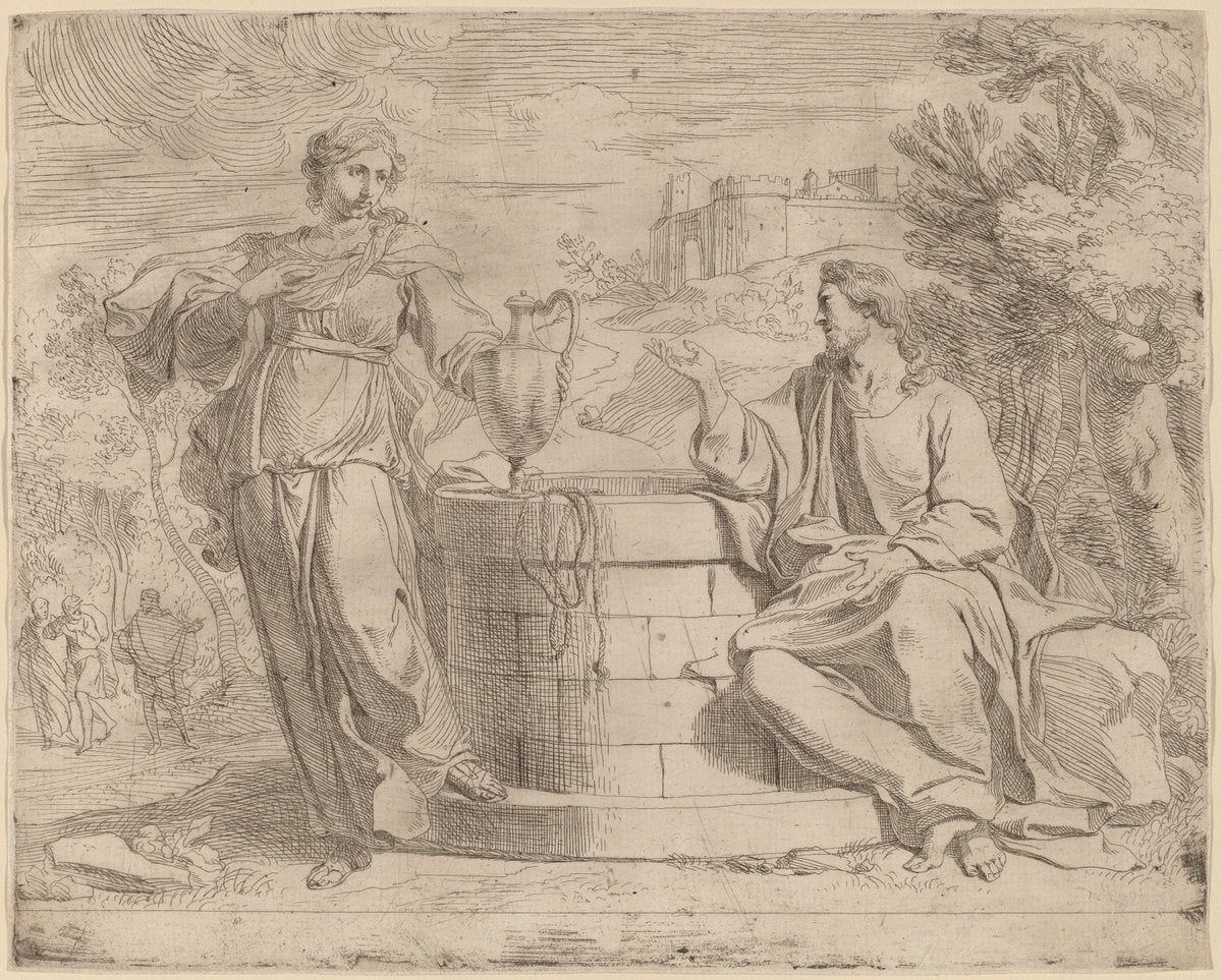 Christ and the Samaritan Woman by Josse de Pape (Dutch, died 1646), 16X12"(A3)Poster Print
