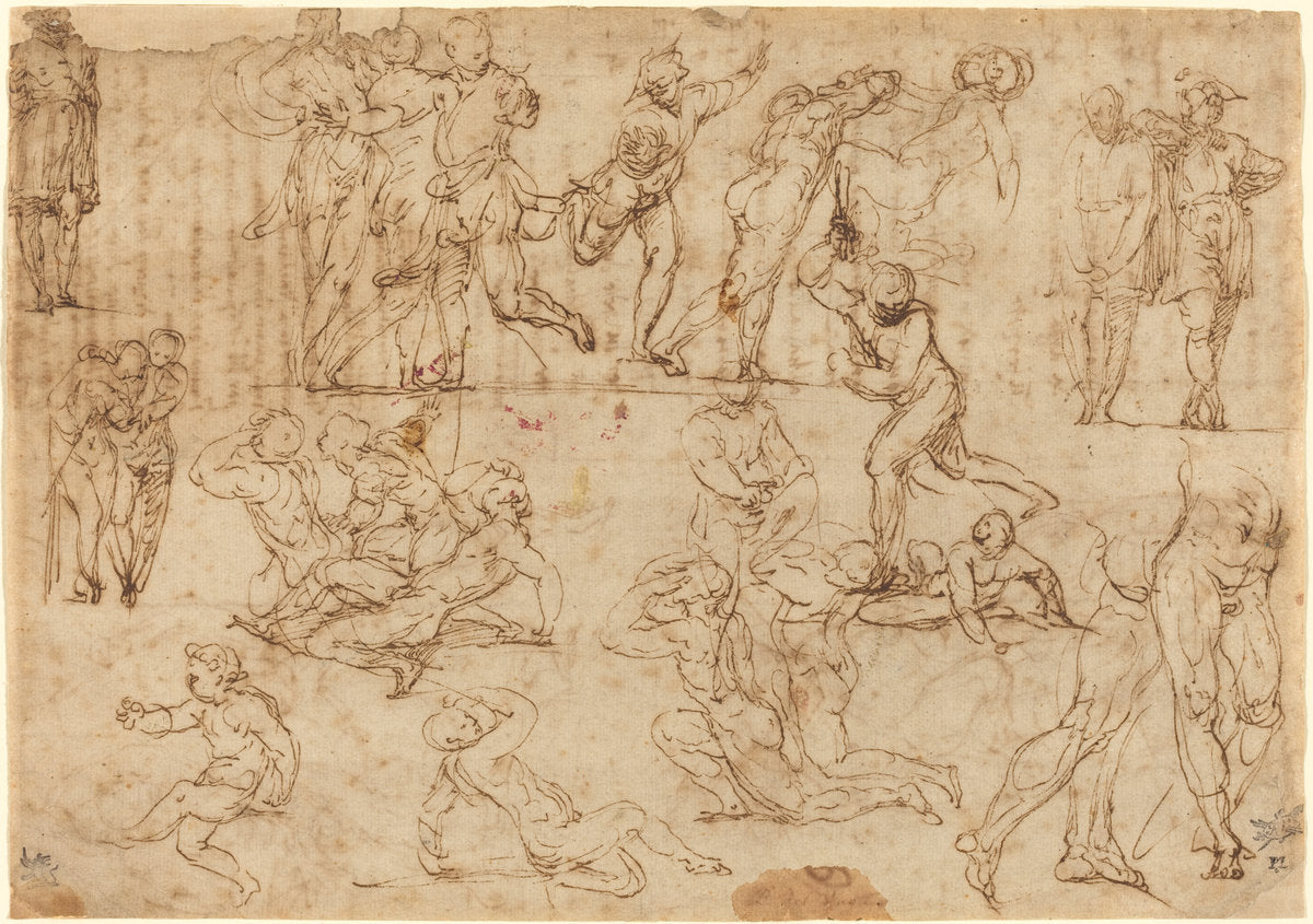 Figure Studies [recto] by Perino del Vaga (Italian, 1501 - 1547), 16X12"(A3)Poster Print