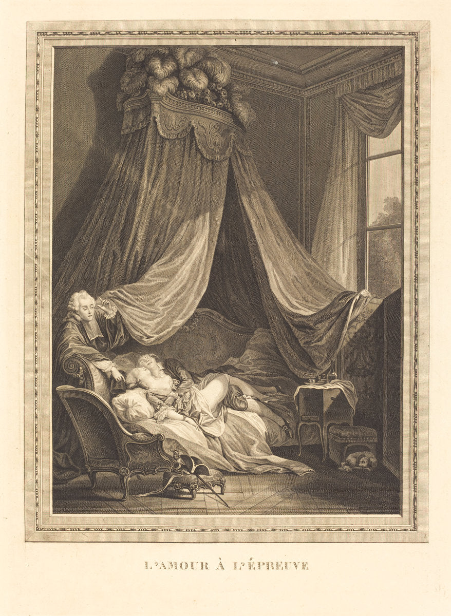 L'amour a l'epreuve by Jacques-Firmin Beauvarlet after Pierre-Antoine Baudouin (French, 1731 - 1797), 16X12"(A3)Poster Print