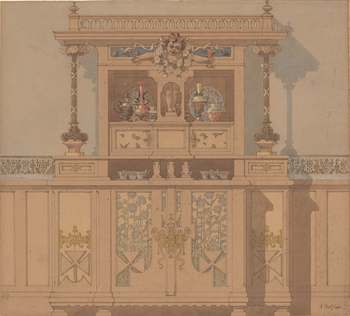 Design for Breakfront by Karel Vitezslav Masek (Czech, 1865 - 1927), 16X12"(A3)Poster Print