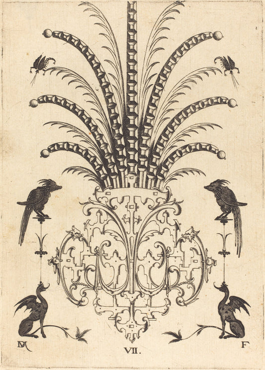 Brooch with Table-Stones, Flying Scorpions  at Top, and Dogs at Bottom by Daniel Mignot (German, active 1593/1596), 16X12"(A3)Poster Print