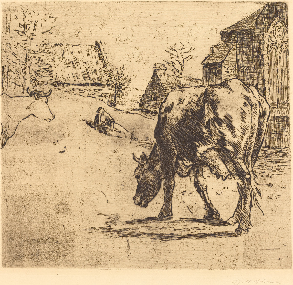 The Cow (La Vache) by Victor Alfred Paul Vignon (French, 1847 - 1909), 16X12"(A3)Poster Print