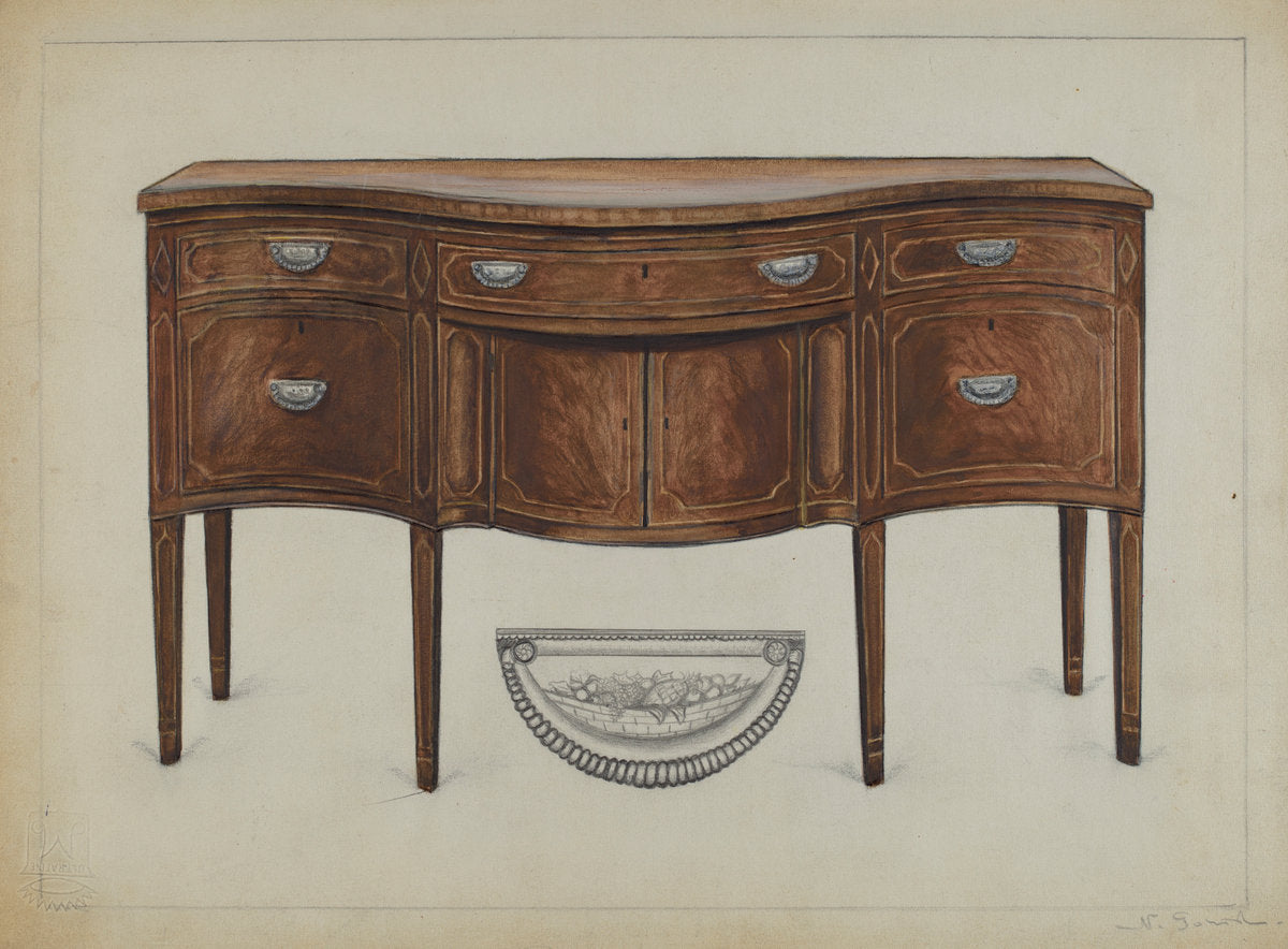 Side Board (Hepplewhite) by Nicholas Gorid (American, active c. 1935), 16X12"(A3)Poster Print