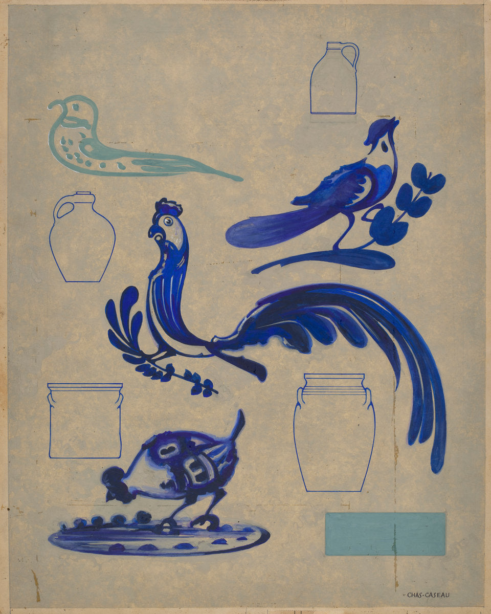 Bird Decorations on Jug by Charles Caseau (American, active c. 1935), 16X12"(A3)Poster Print
