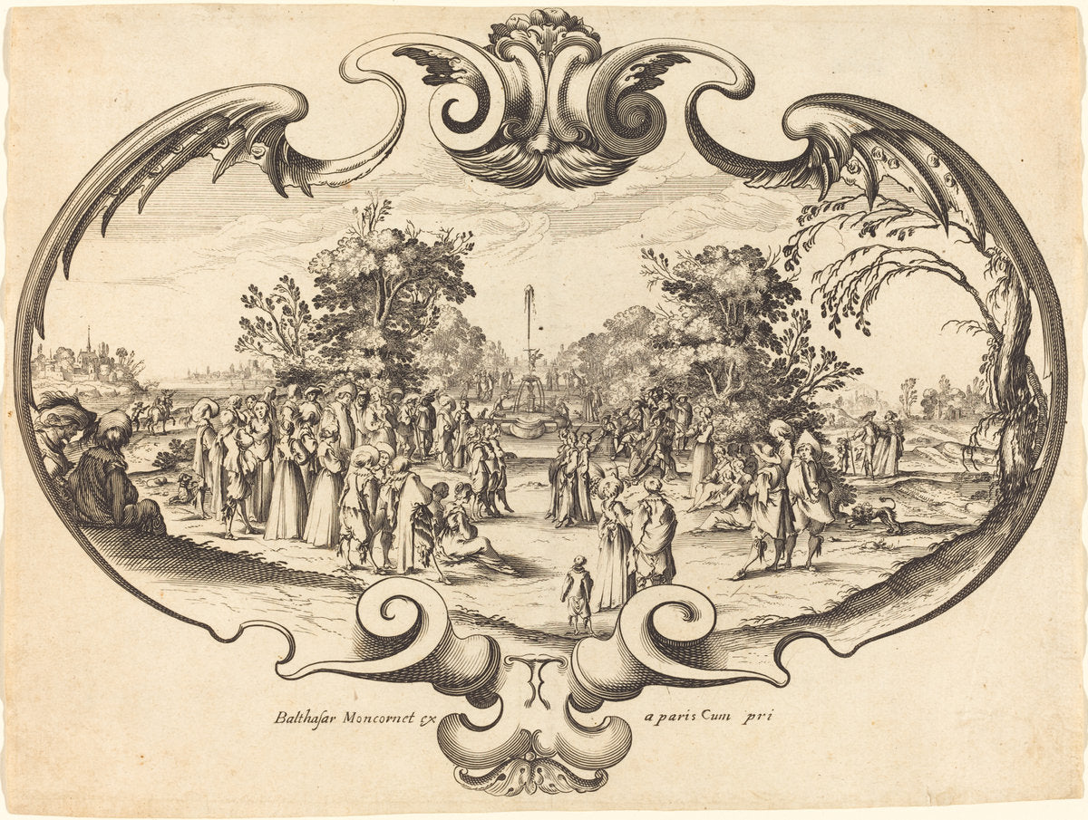 Design for a Fan: Courtly Figures in a Landscape by Noël Cochin (French, 1622 - 1695), 16X12"(A3)Poster Print