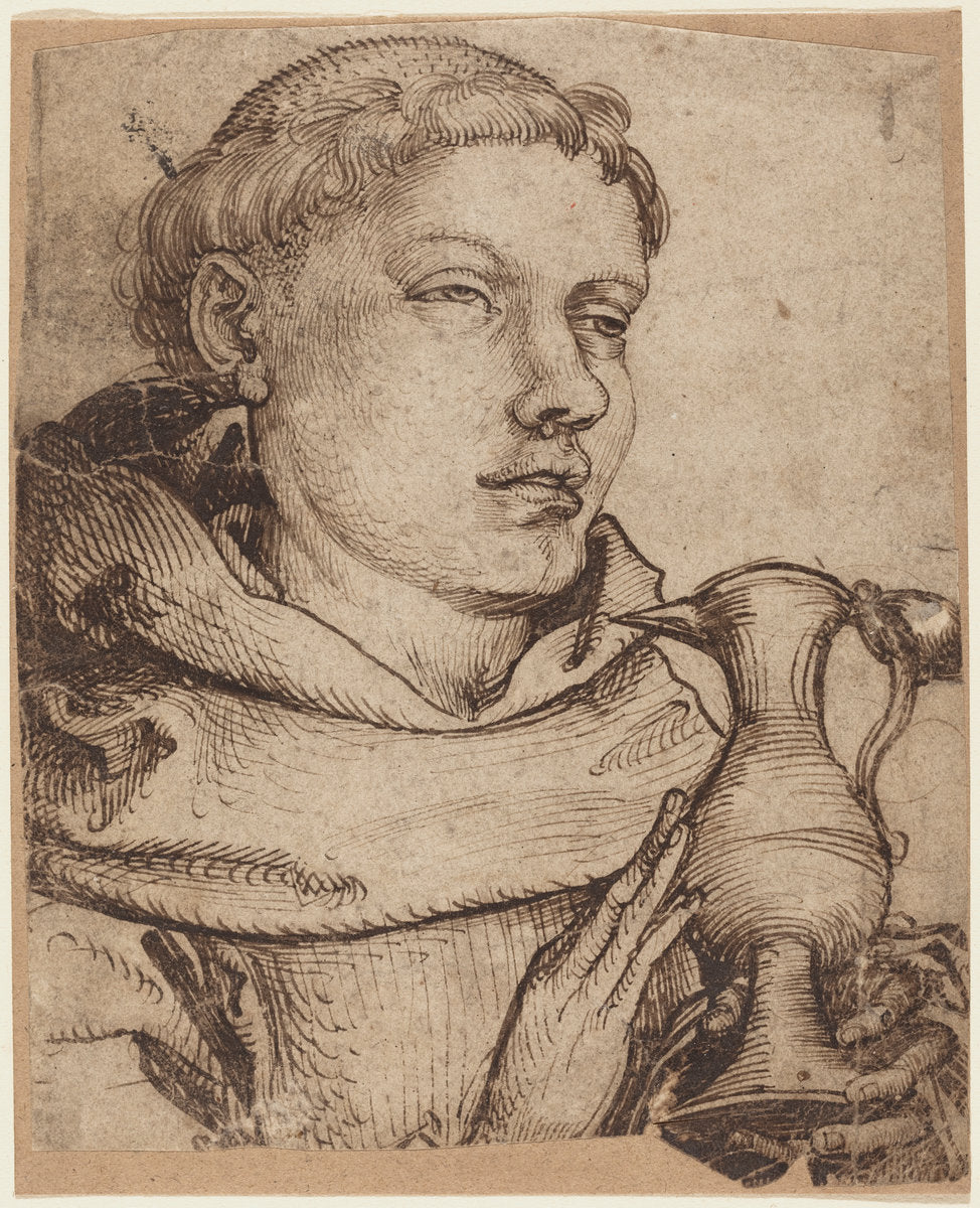 Bust of a Monk Assisting at Communion by Martin Schongauer (German, c. 1450 - 1491), 16X12"(A3)Poster Print