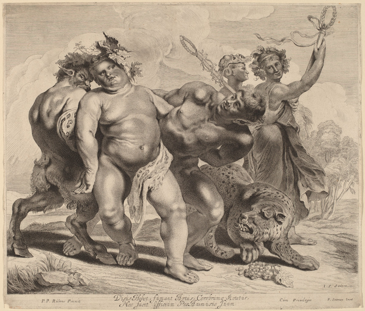 Drunkenness of Bacchus by Jonas Suyderhoff after Sir Peter Paul Rubens (Dutch, c. 1613 - 1686), 16X12"(A3)Poster Print