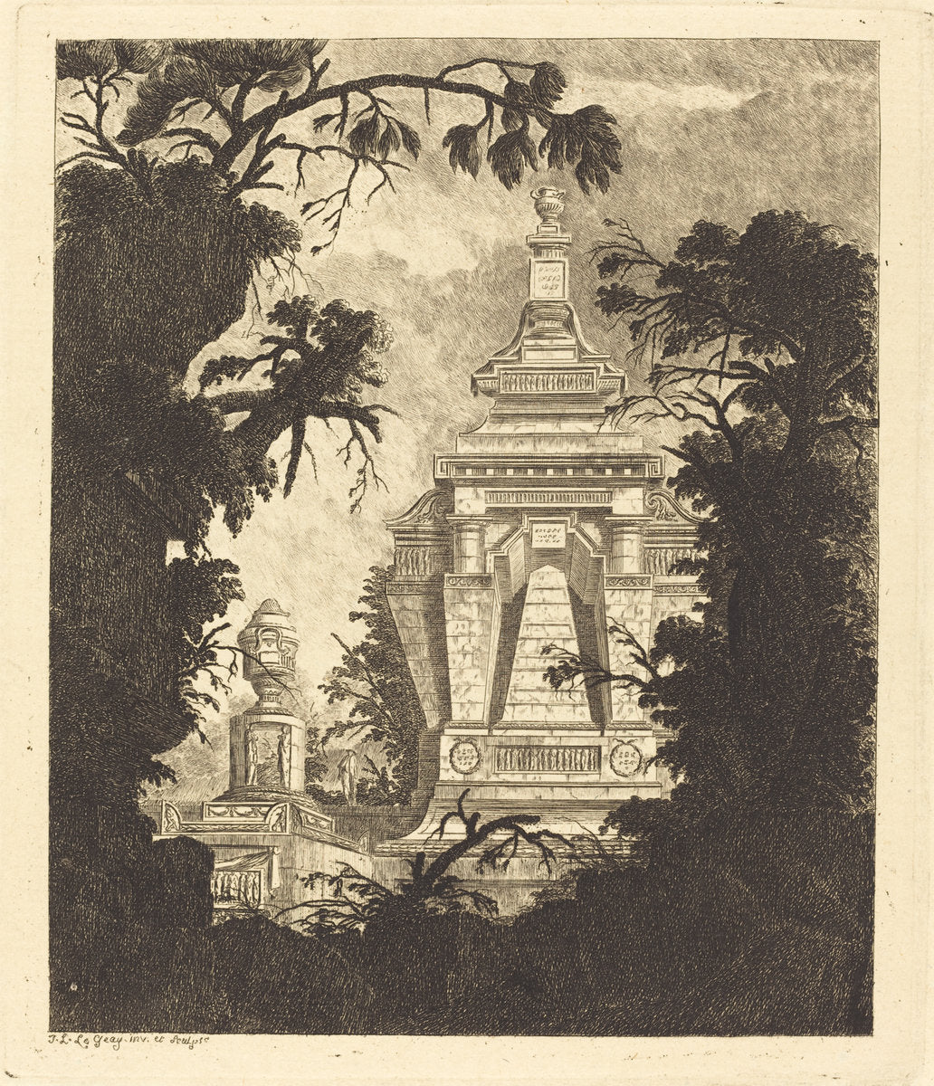 Tomb with Funerary Urn by Jean-Laurent Legeay (French, c. 1710 - after 1788), 16X12"(A3)Poster Print