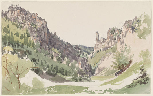 A Seated Man Contemplating a Sunlit Mountain Valley by Jakob Alt (German, 1789 - 1872), 16X12"(A3)Poster Print