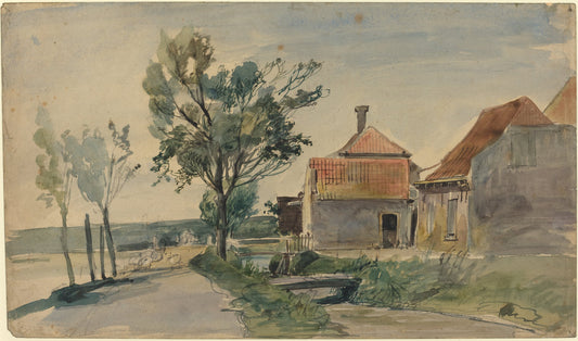 A Stream Running between Houses and a Road by Johan Barthold Jongkind (Dutch, 1819 - 1891), 16X12"(A3)Poster Print