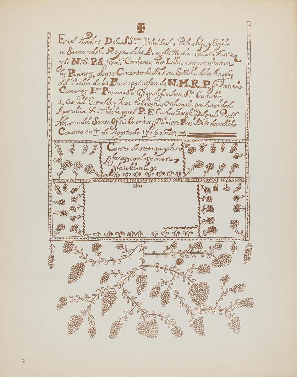 1935/1942 by American 20th Century (Plate 3: Pecos Book of Visitations: From Portfolio "Spanish Colonial Designs of New Mexico"), 16X12"(A3)Poster Print