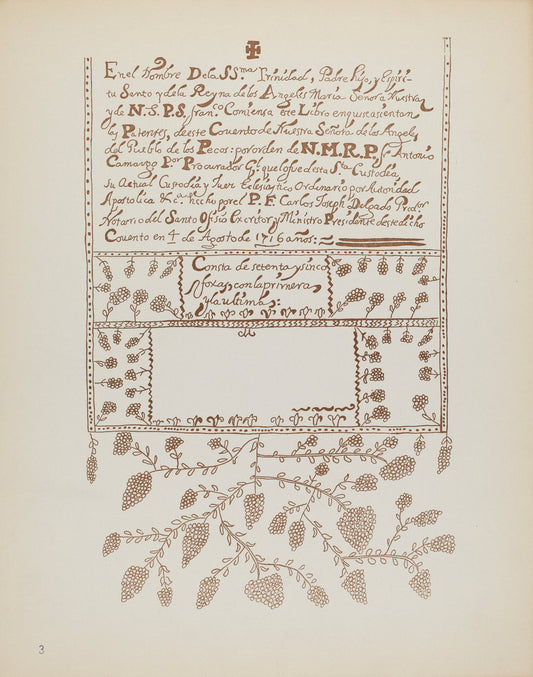 1935/1942 by American 20th Century (Plate 3: Pecos Book of Visitations: From Portfolio "Spanish Colonial Designs of New Mexico"), 16X12"(A3)Poster Print