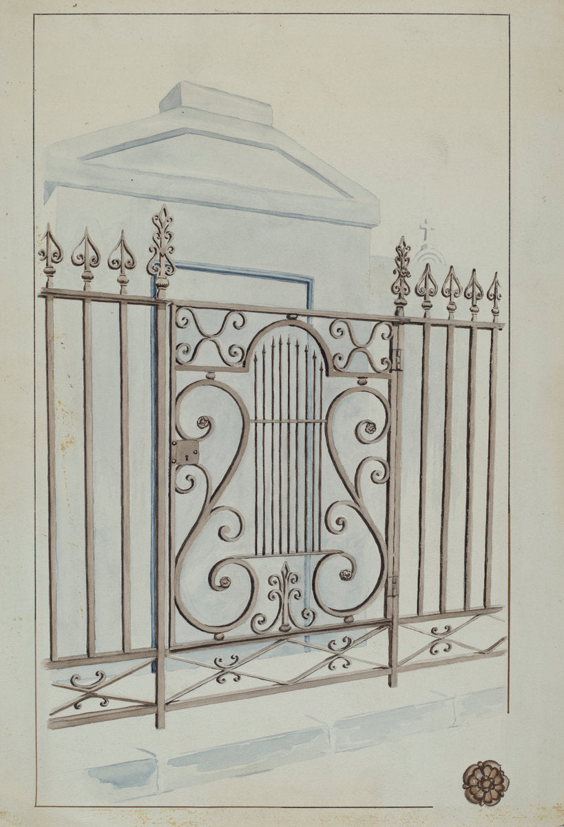 Wrought Iron Gate and Fence by Lucien Verbeke (American, active c. 1935), 16X12"(A3)Poster Print