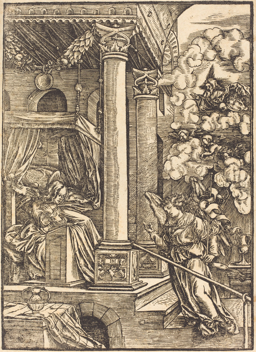 The Annunciation by Hans Leonard Schäufelein (German, c. 1480/1485 - 1538/1540), 16X12"(A3)Poster Print
