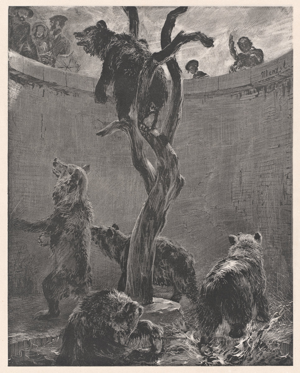 Bear Pit in Zoo by Adolph Menzel (German, 1815 - 1905), 16X12"(A3)Poster Print