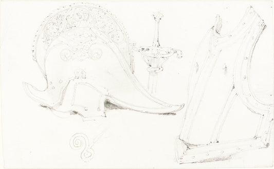Study of a Helmet, Breastplate, and Rapier by Joseph Nash (British, 1808 - 1878), 16X12"(A3)Poster Print