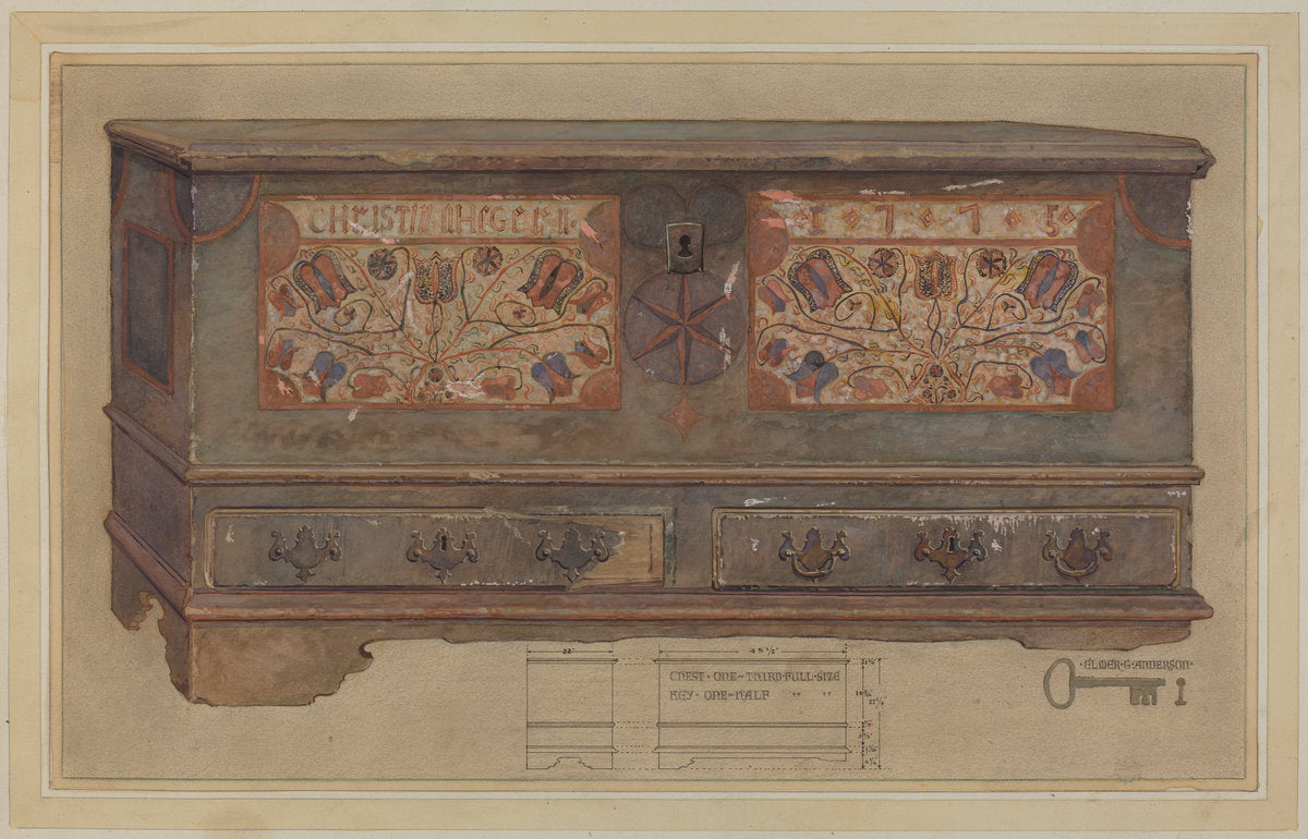 Pa. German Chest by Elmer G. Anderson (American, active c. 1935), 16X12"(A3)Poster Print