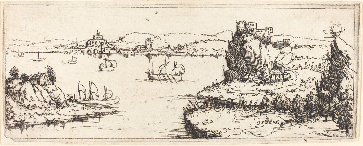 Landscape with Sail Boats by Augustin Hirschvogel (German, 1503 - 1553), 16X12"(A3)Poster Print