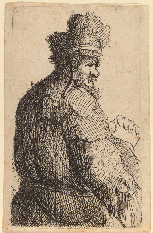 Old Man Seen from Behind, Profile to Right by Rembrandt van Rijn (Dutch, 1606 - 1669), 16X12"(A3)Poster Print