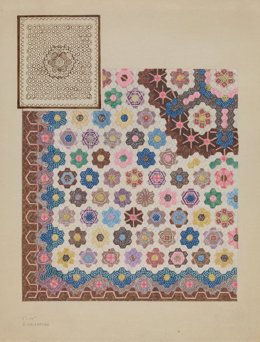 Patchwork Quilt by Elizabeth Valentine (American, active c. 1935), 16X12"(A3)Poster Print