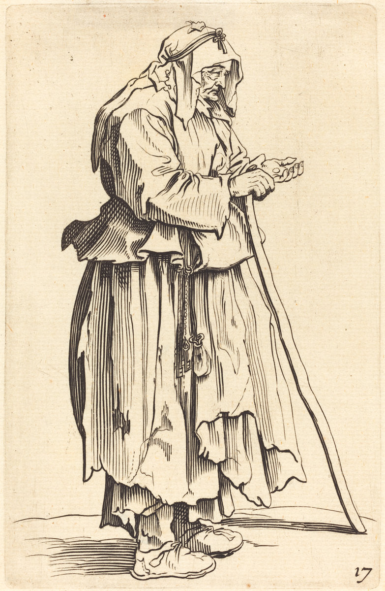 etching by after Jacques Callot (Beggar Woman Receiving Charity), 16X12"(A3)Poster Print