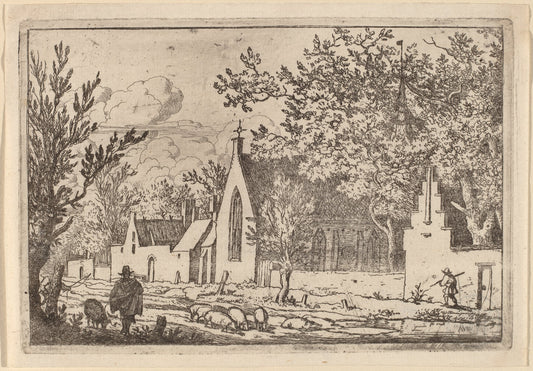 Swine Herd near a Chapel by Allart van Everdingen (Dutch, 1621 - 1675), 16X12"(A3)Poster Print