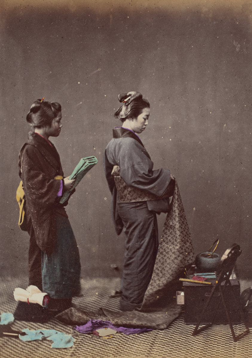 Putting on the Obi or Girdle by Felice Beato (British, born Venice, 1832 - 1909), 16X12"(A3)Poster Print