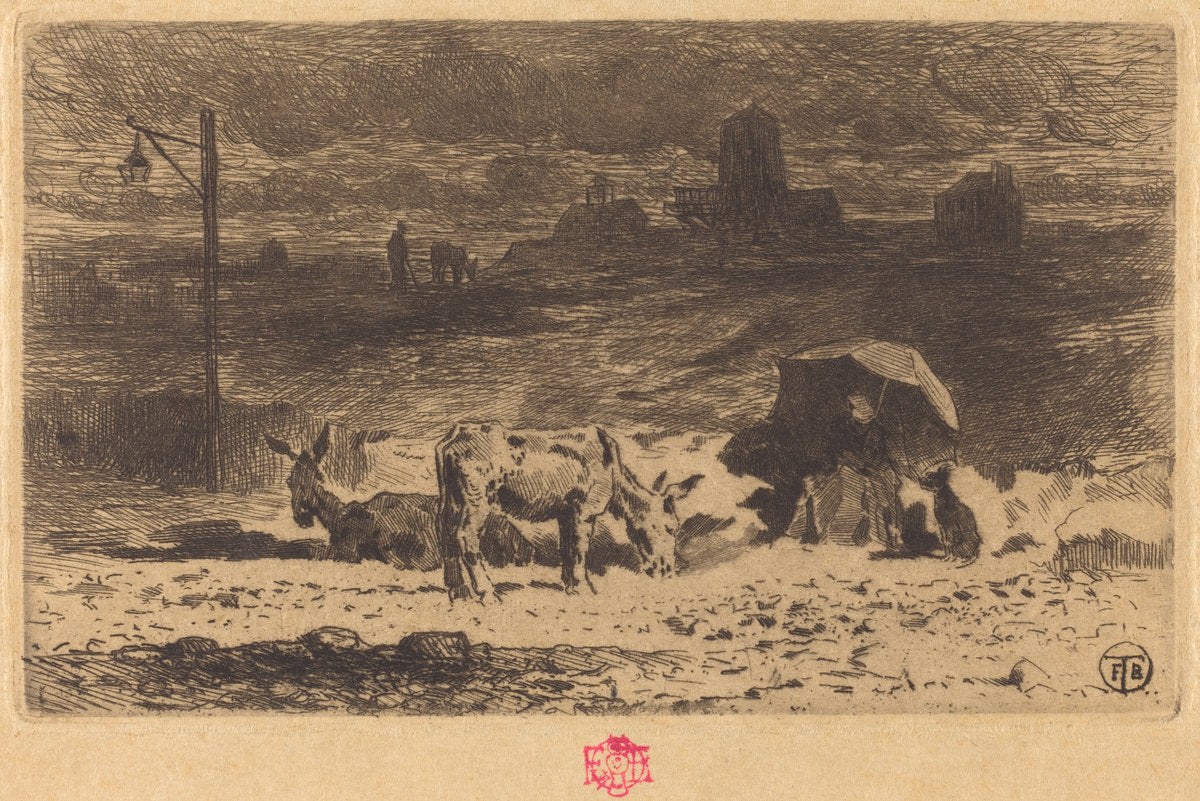 Les Anes de La Butte-aux-Cailles (Donkeys at La Butte-aux-Cailles) by Félix-Hilaire Buhot (French, 1847 - 1898), 16X12"(A3)Poster Print