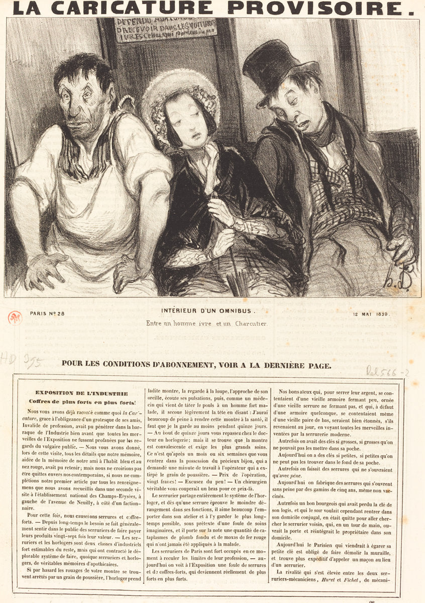 Intérieur d'un omnibus by Honoré Daumier (French, 1808 - 1879), 16X12"(A3)Poster Print