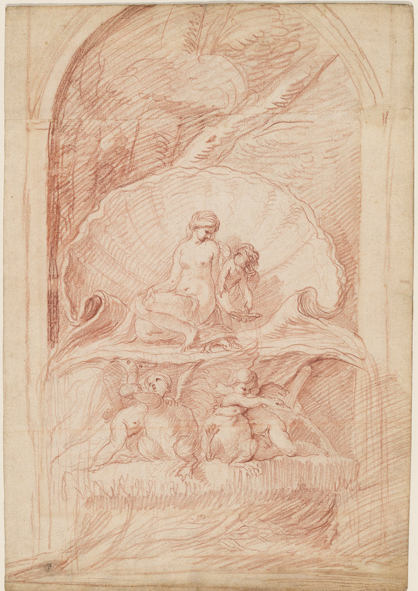 Rocaille Fountain with Venus, Amorini, and Swans by Edme Bouchardon (French, 1698 - 1762), 16X12"(A3)Poster Print