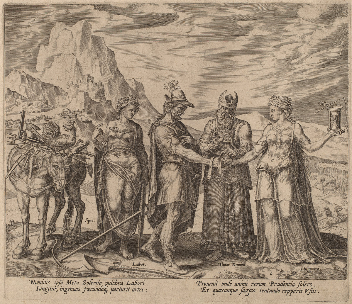 The Marriage of Labor and Diligence by Philip Galle after Maerten van Heemskerck (Flemish, 1537 - 1612), 16X12"(A3)Poster Print