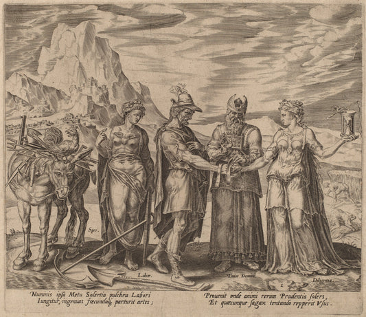 The Marriage of Labor and Diligence by Philip Galle after Maerten van Heemskerck (Flemish, 1537 - 1612), 16X12"(A3)Poster Print