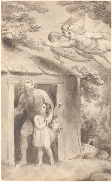 Peter and His Children Visited by Three Flying Figures by Thomas Stothard (British, 1755 - 1834), 16X12"(A3)Poster Print