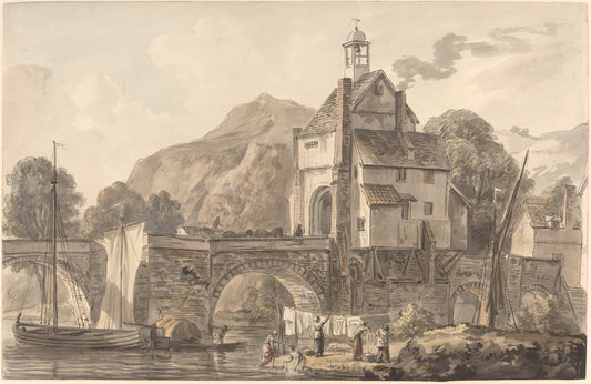 The Bridge at Bridgnorth in Shropshire by Paul Sandby (British, 1731 - 1809), 16X12"(A3)Poster Print