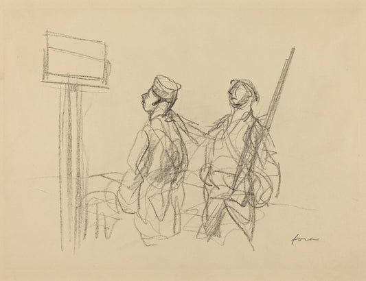 Two Soldiers Looking at a Placard by Jean-Louis Forain (French, 1852 - 1931), 16X12"(A3)Poster Print