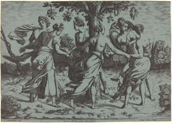engraving by Probably French 16th Century after Pierre Milan after Rosso Fiorentino (Dance of the Dryades), 16X12"(A3)Poster Print