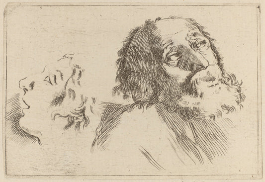 Study of Heads, One Turned to the Right and the Other Turned Left by Stefano Della Bella (Italian, 1610 - 1664), 16X12"(A3)Poster Print