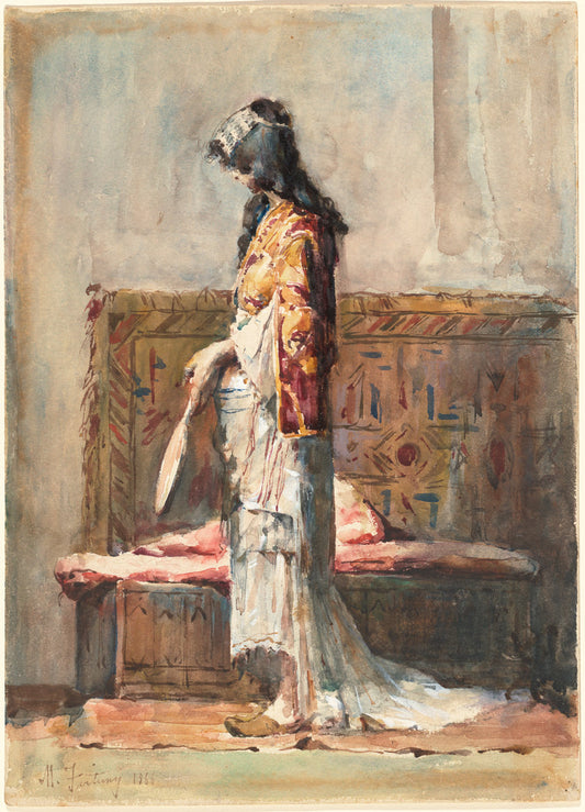 A Moroccan Woman in Traditional Dress by Mariano Fortuny y Carbó (Spanish, 1838 - 1874), 16X12"(A3)Poster Print