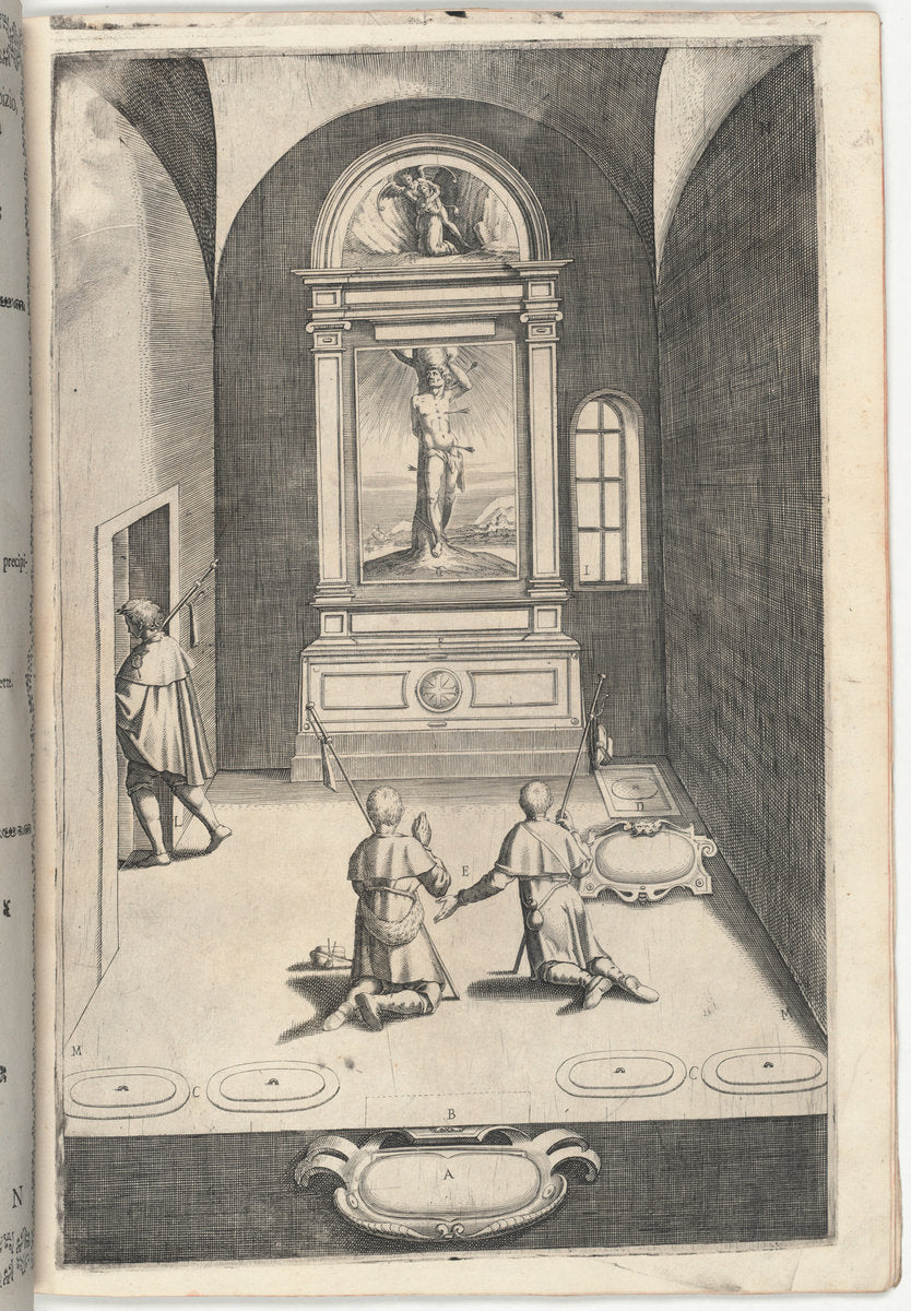 Chapel of Saint Sebastian (Cappella di San Sebastiano) [plate N] by Jacopo Ligozzi (artist), Anonymous engraver possibly Domenico Falcini, Lino Moroni (author) (Italian, 1547 - 1627), 16X12"(A3)Poster Print