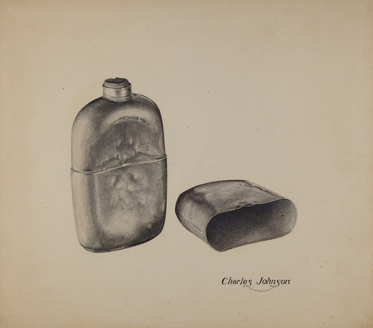 Pewter Flask by Charles Johnson (American, active c. 1935), 16X12"(A3)Poster Print
