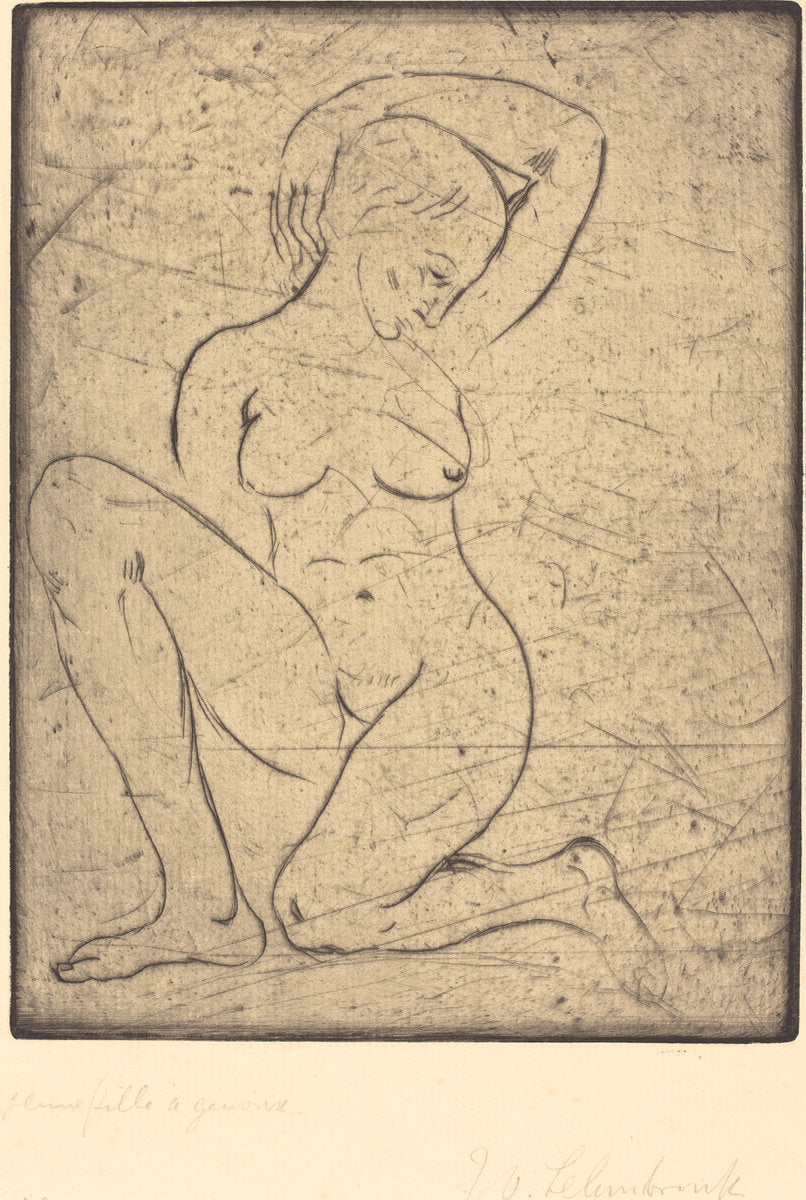 Kneeling, Small (Kniende, klein) by Wilhelm Lehmbruck (German, 1881 - 1919), 16X12"(A3)Poster Print