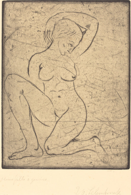 Kneeling, Small (Kniende, klein) by Wilhelm Lehmbruck (German, 1881 - 1919), 16X12"(A3)Poster Print