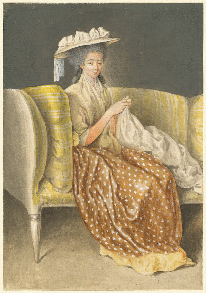 Portrait of a Lady Sewing by Daniel Nikolaus Chodowiecki (German, 1726 - 1801), 16X12"(A3)Poster Print