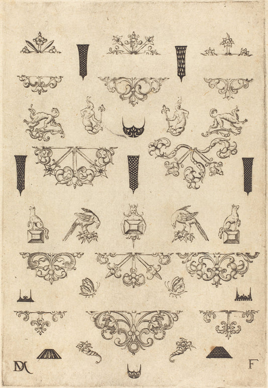 Eleven Different Studs and Twenty-Three Ornaments by Daniel Mignot (German, active 1593/1596), 16X12"(A3)Poster Print