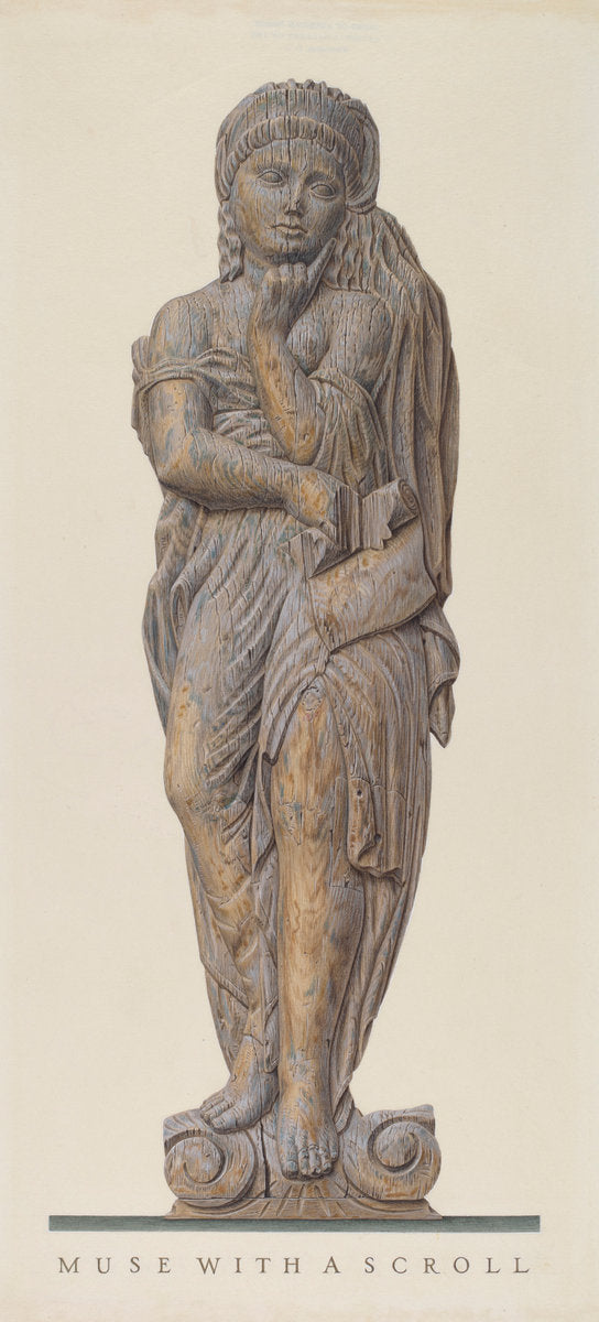 Muse with a Scroll by John Matulis (American, 1910 - 2000), 16X12"(A3)Poster Print