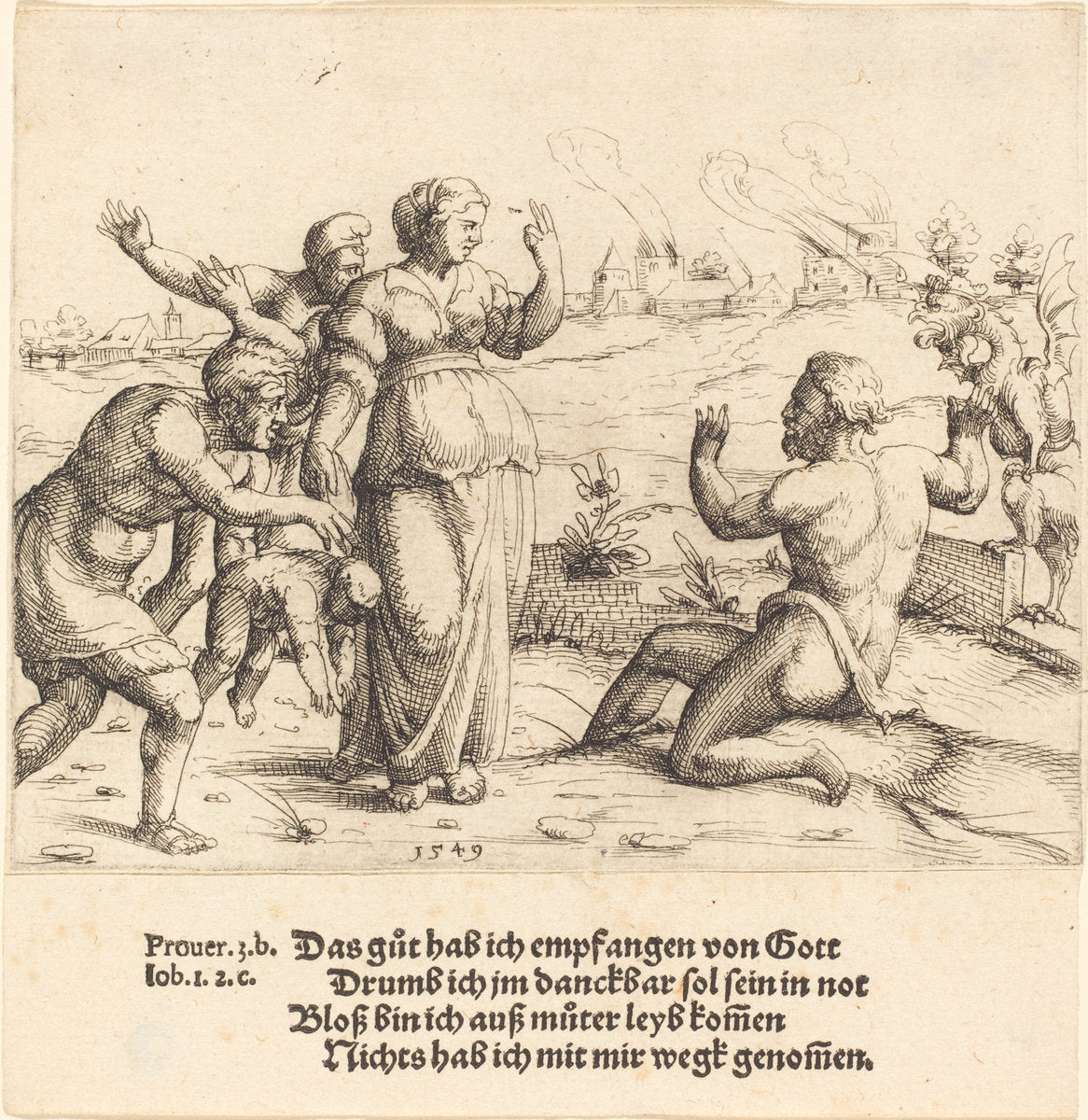 Job Learns of His Misfortunes by Augustin Hirschvogel (German, 1503 - 1553), 16X12"(A3)Poster Print